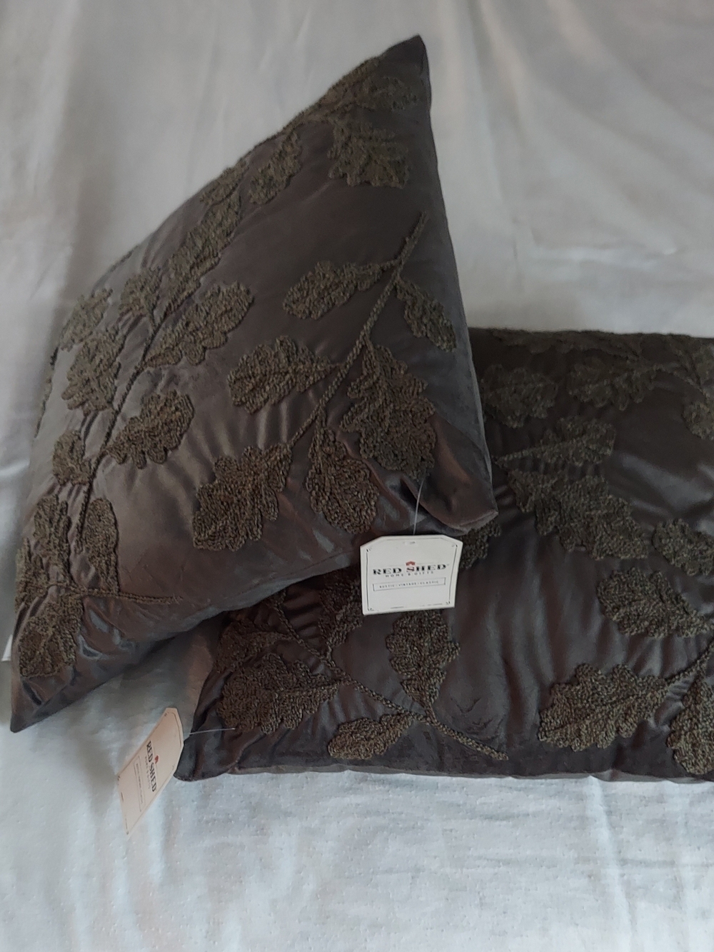 RED SHED - Green Embroidered Leaf Accent Pillow